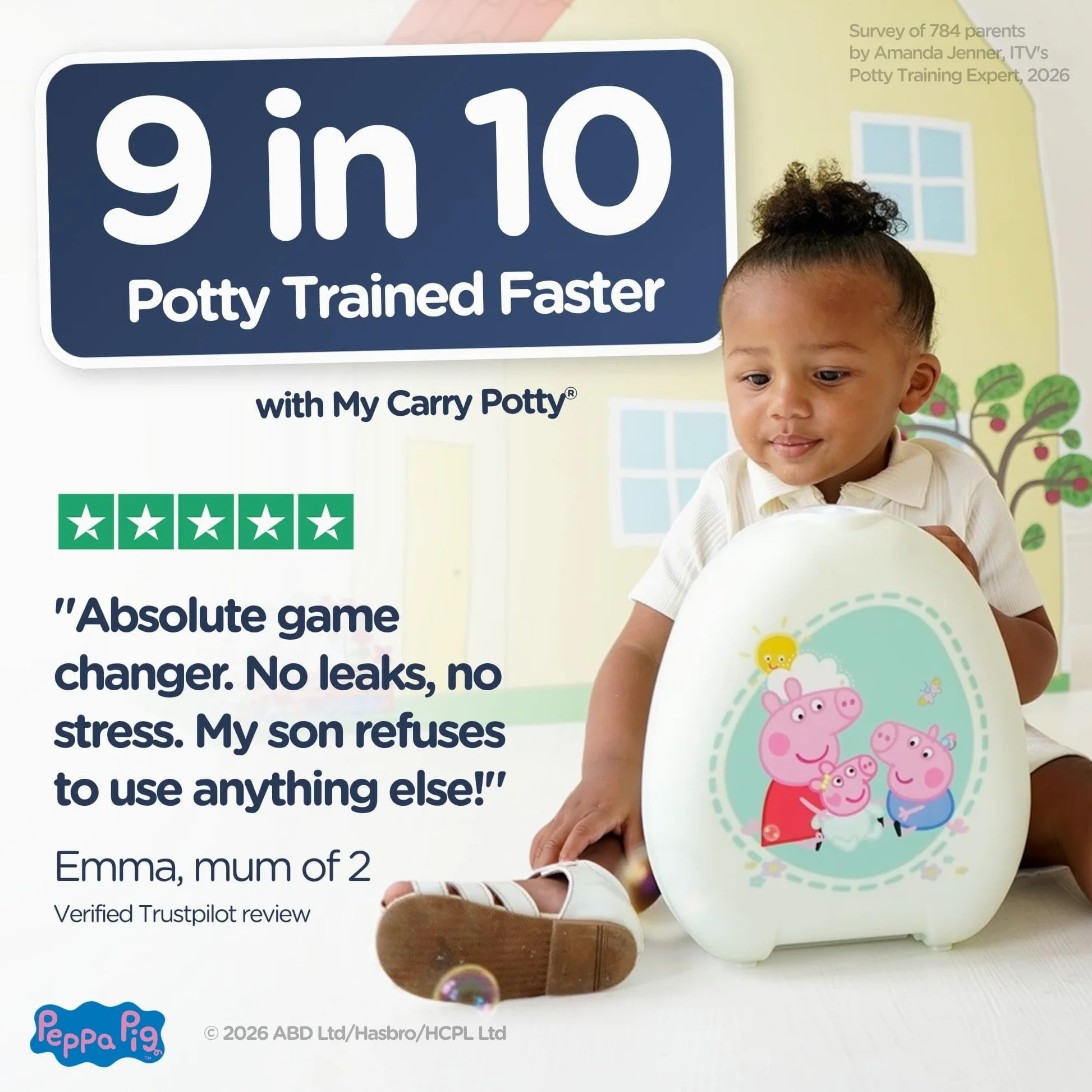 Peppa Pig My Carry Potty- Reise-Töpfchen mit Charakter, preisgekrönter, tragbarer Kleinkind-Toilettensitz für Kinder, die überall hin mitgenommen werden können (Peppa,George & Evie)