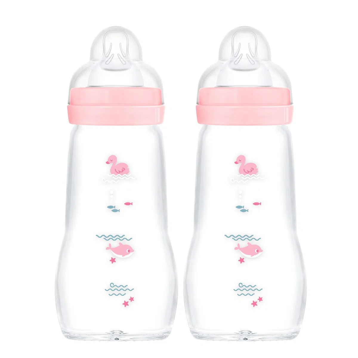 MAM Feel Good Glass Bottle 260 ml Glas Flasche, Doppelpackung, für Mädchen