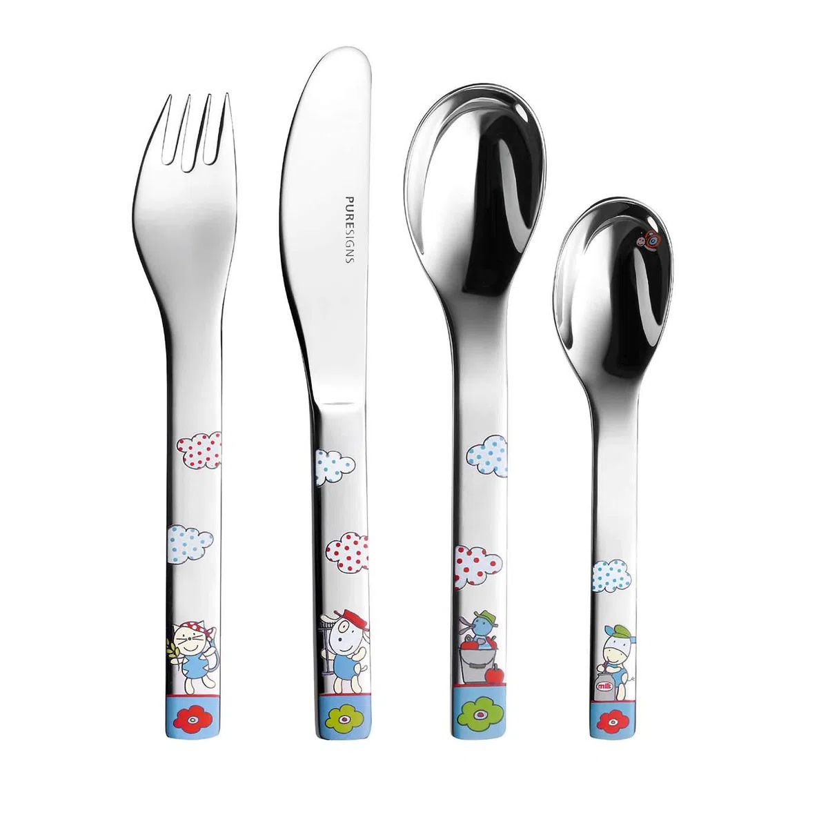 Puresigns Kindergeschirr Set FERME - Bezauberndes 7-teiliges Geschirrset im Bauernhof-Look für Kinder - kindgerecht & spülmaschinenfest Fantasievolles Besteck für kleine Entdecker