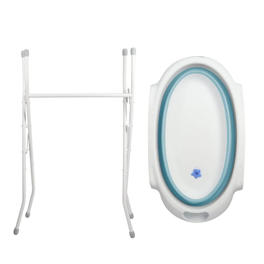 Faltbare Badewanne mit rutschfester Halterung, Badematte und Badewanneneinsatz für Neugeborene und Kleinkinder, große Badewanne XL mit Sitz und Entwässerungsset, Geschenk für Babys