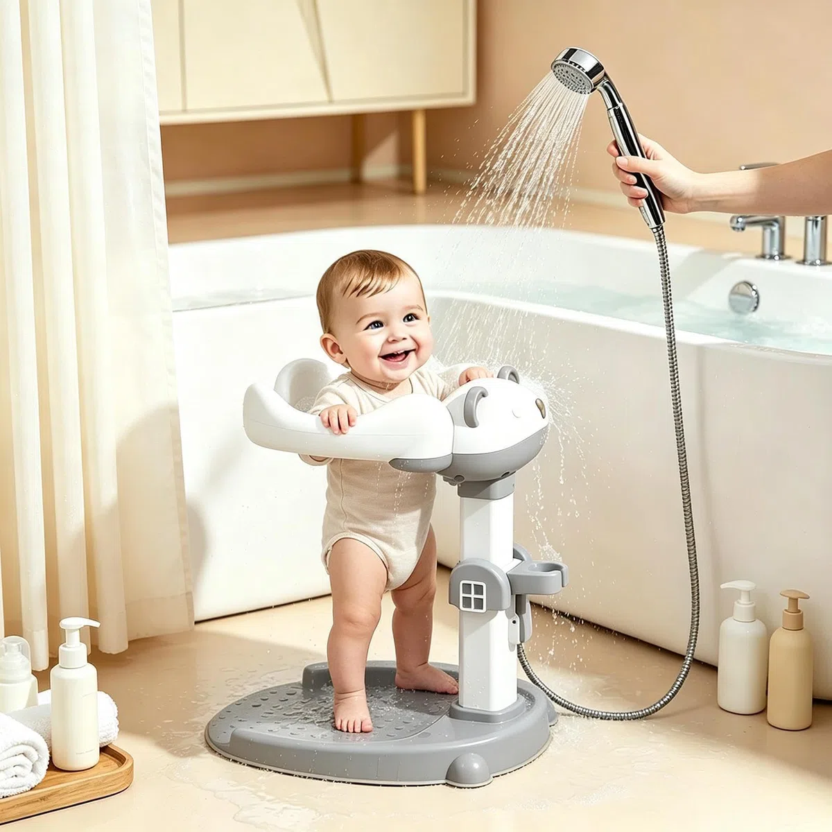 Babys Dusche Ständer, Rutschfester Duschständer Höhenverstellbar 50-56cm Einstellbarer Babys Shower Stand Badehalter Für Kinder Von 8 Bis 36 Monaten