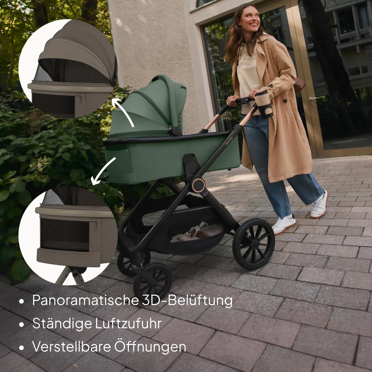 Lionelo Layla Kinderwagen 3 in 1 (0-4 Jahre, 0-22 Kg) Reisesysteme Set mit Babyschale I-Size 40-87 Cm, Babywanne und Sportsitz, Liegeposition, Federung, PU-Räder, UPF50+ Verdeck