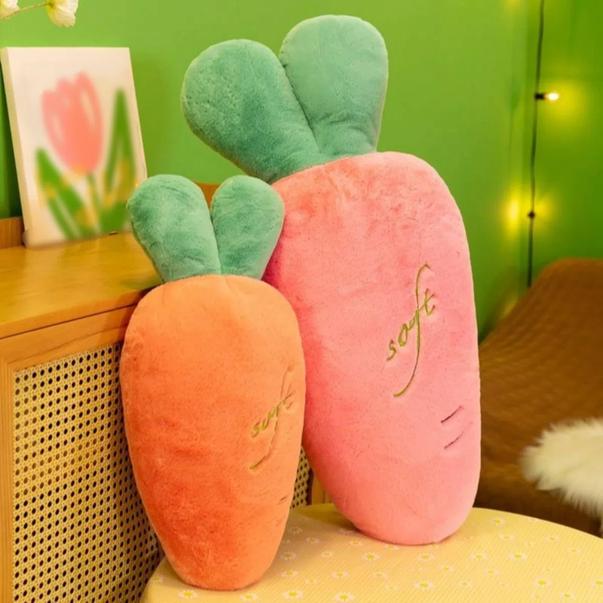 Gralara Karotten Plüschtier kreatives Design Möhren Schnuffelkissen Geschenkidee karottenförmiges Kissen für Kinderzimmer, Rosa, 90cm
