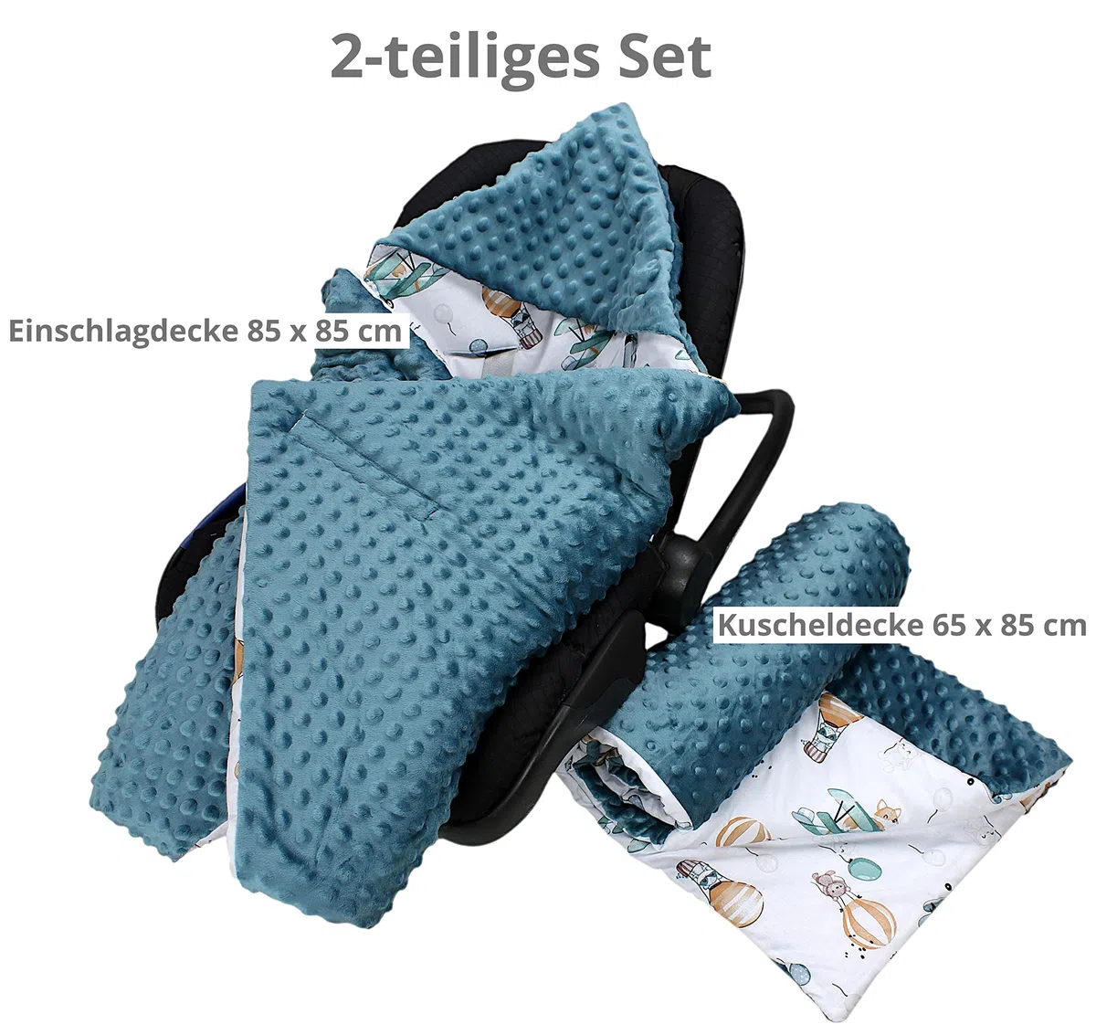 TupTam 2er Set Baby Decken Einschlagdecke 85x85 cm Autositz Babyschale Minky Baumwolle