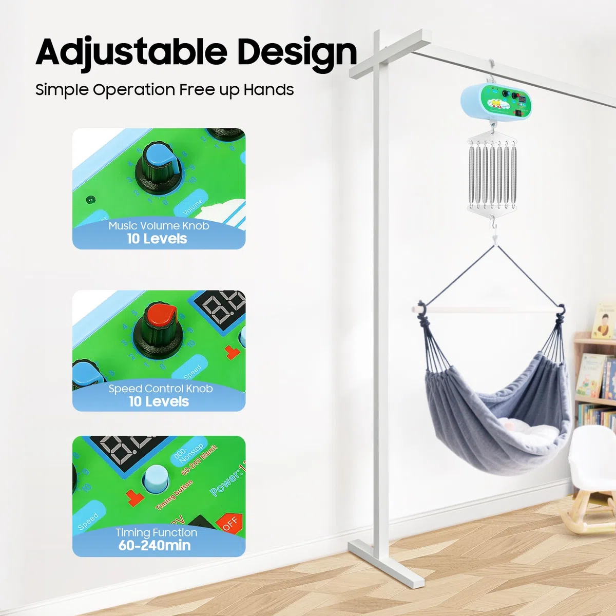 Motor Federwiege, Federwiege Baby Hängende Elektrische Wiege-Steuerung mit Einstellbarer Timer-Schaukel-Feder für Baby-Wiege und Baby-Hängematte