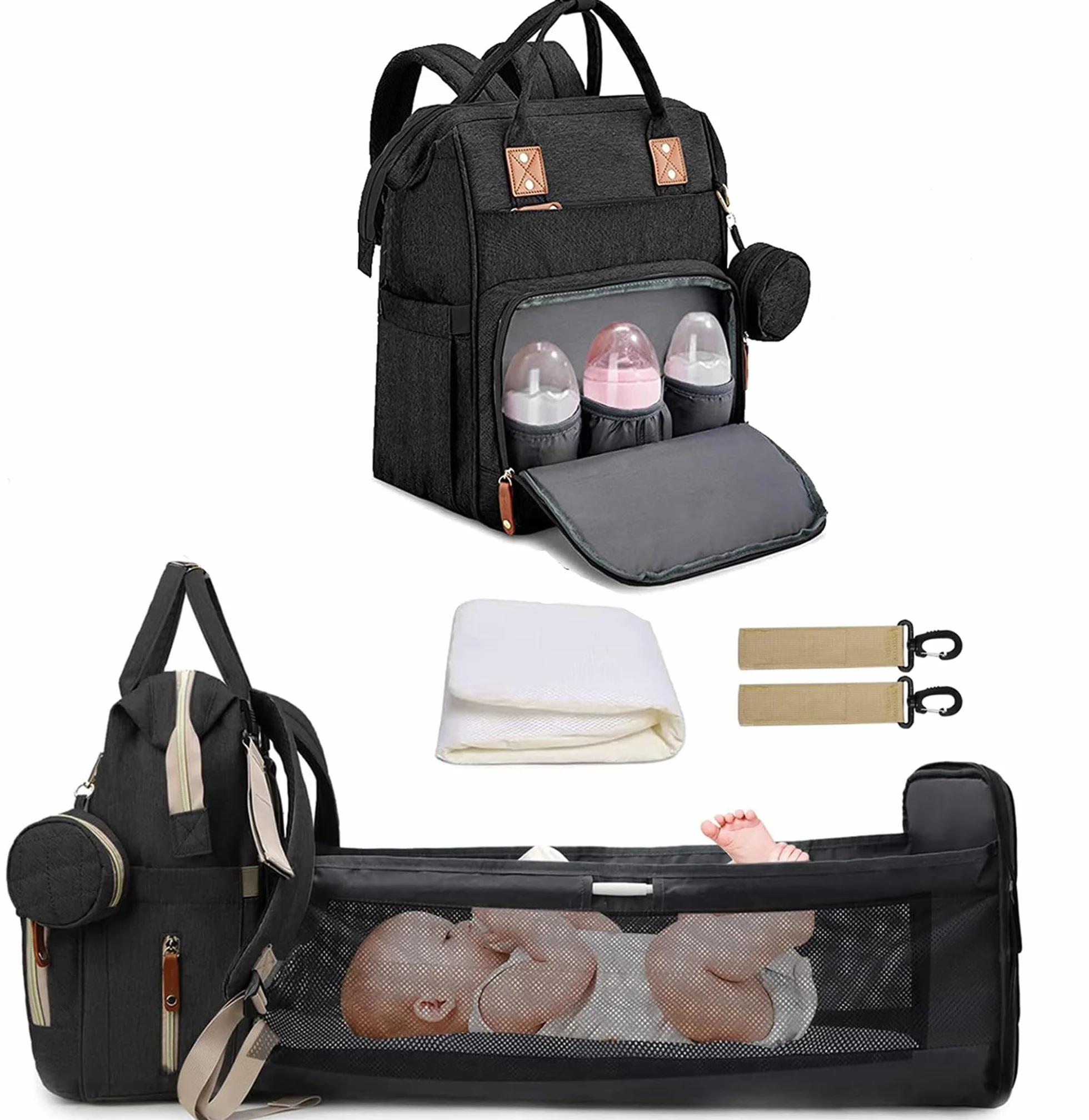 Wickeltasche Rucksack Baby Wickelrucksäcke mit Großer Kapazität Tragbare Reisewindeltasche mit faltbarem Kinderbett mit Multifunktions Babytaschen und mobiler Wickelauflage Babybettrucksack