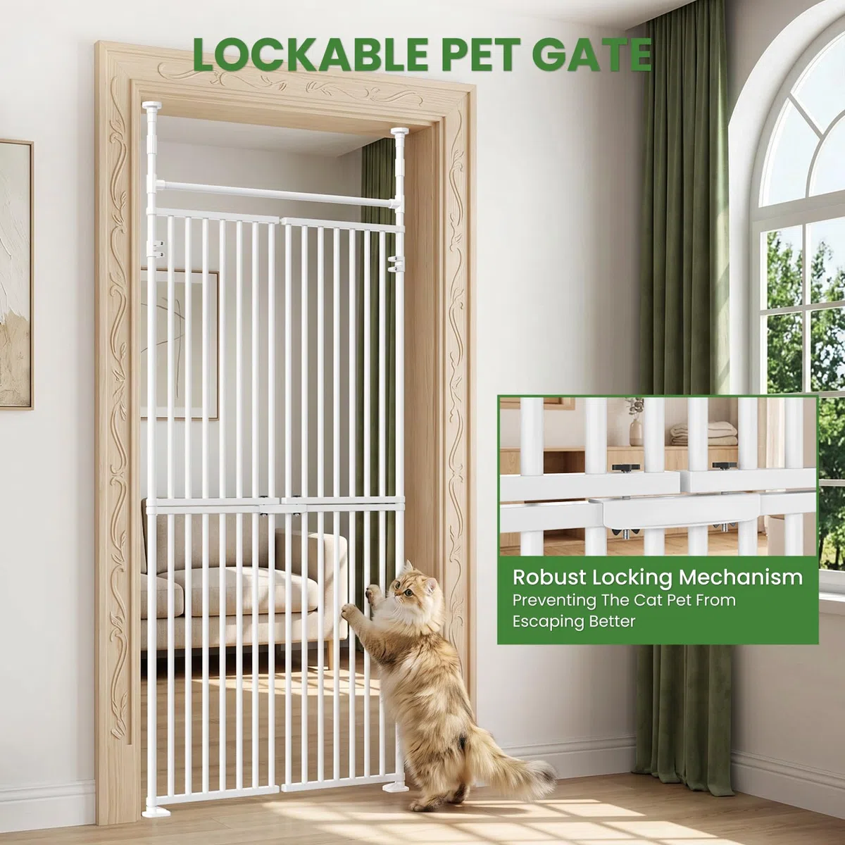 190cm Katzengitter Extra Hoch, 93-100cm Breites Türschutzgitter ohne Bohren | Türgitter Katze, Auszudehnbar Verstellbar Katzentür Gitter,Absperrgitter Hund, Überkletterschutz(L)