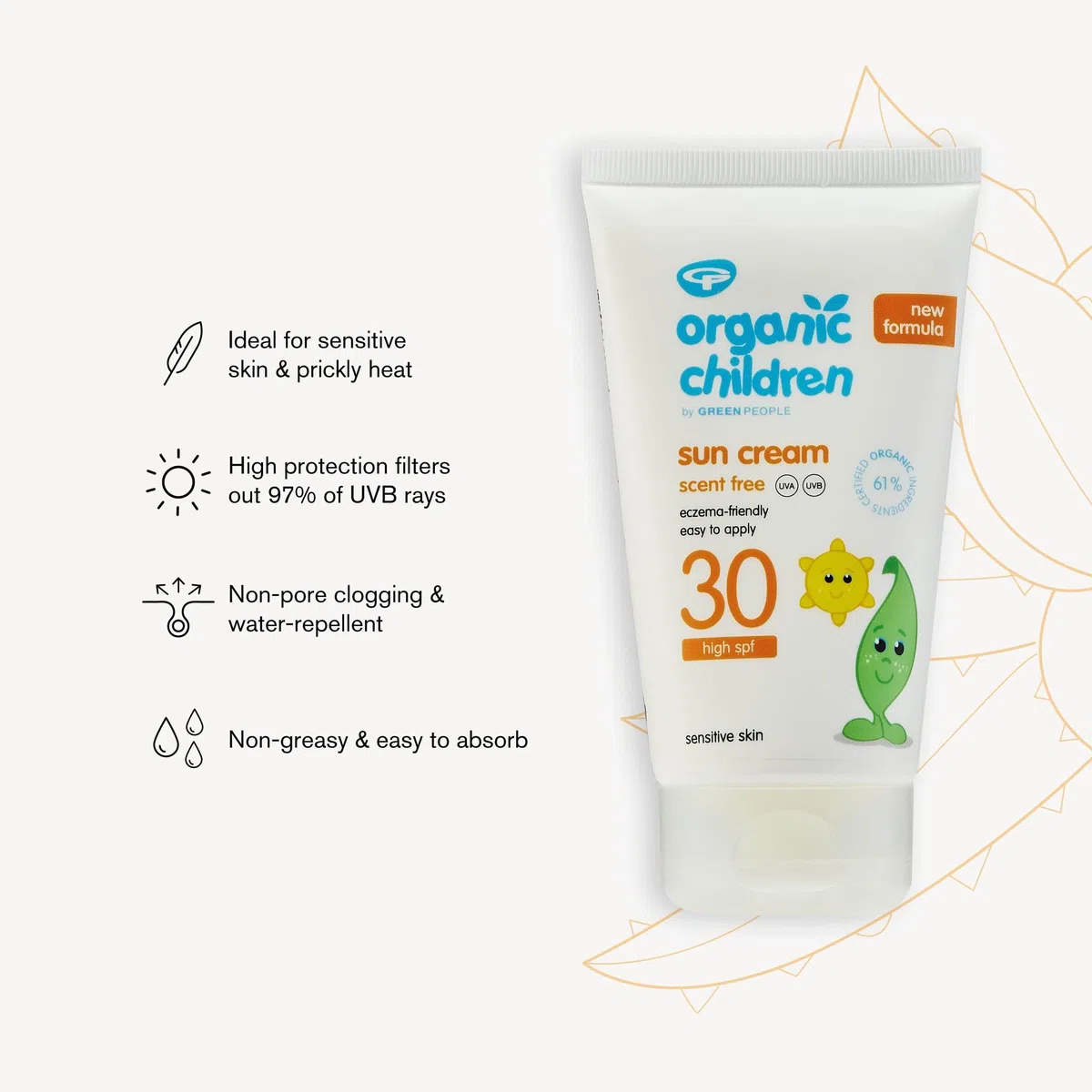 Green People Bio-Kinder Sonnencreme SPF30, 150ml | Ohne Duftstoffe, Natürliche Sonnencreme, Korallenfreundlich und tierversuchsfrei, Aloe Vera, Grüner Tee und Edelweiss, Vegan
