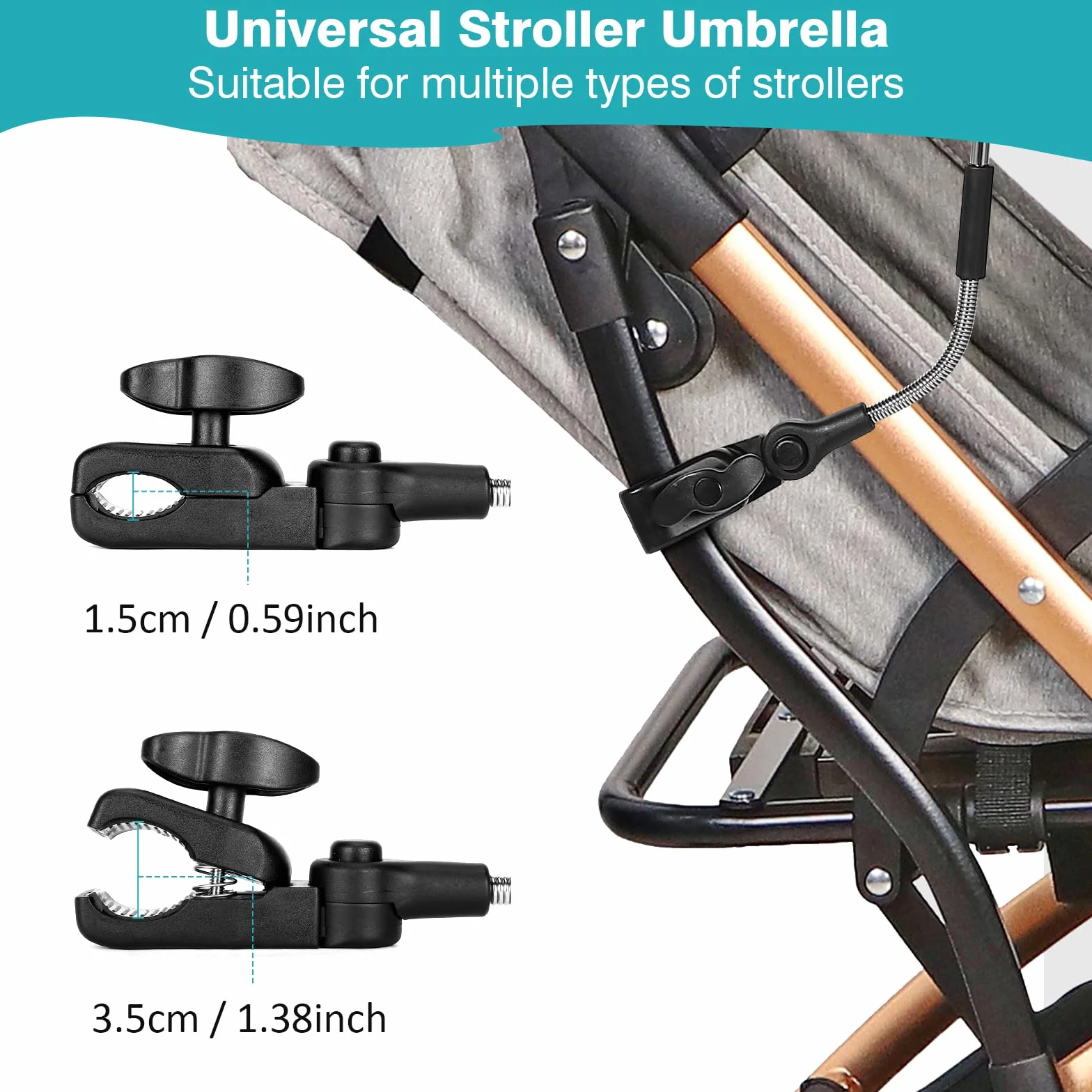 Universal Sonnenschirm für Kinderwagen UV Schutz, UPF50+, Y10 Sonnenschutz Regenschirm für Kinderwagen und Buggy, 71 cm Durchmesser, Universalhalterung für Rund- und Ovalrohre