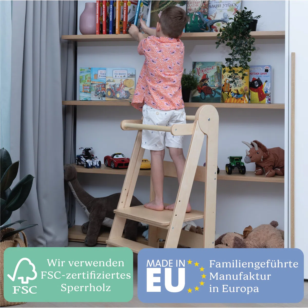 TOYBOX Montessori Kleinkind-Turm & faltbarer Holz Tritthocker - Faltbare Küchenhilfe für Kleinkinder, Kinder Lernen & Steh-Möbel