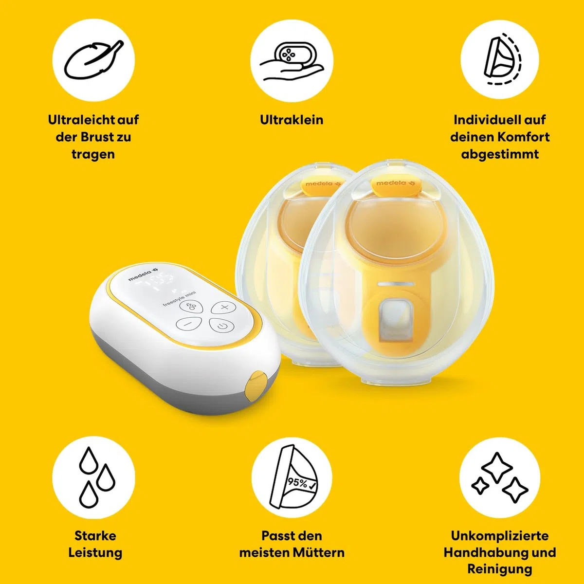 Medela Freestyle Mini tragbare elektrische Doppelmilchpumpe mit Hands-free Auffangschalen und Akku