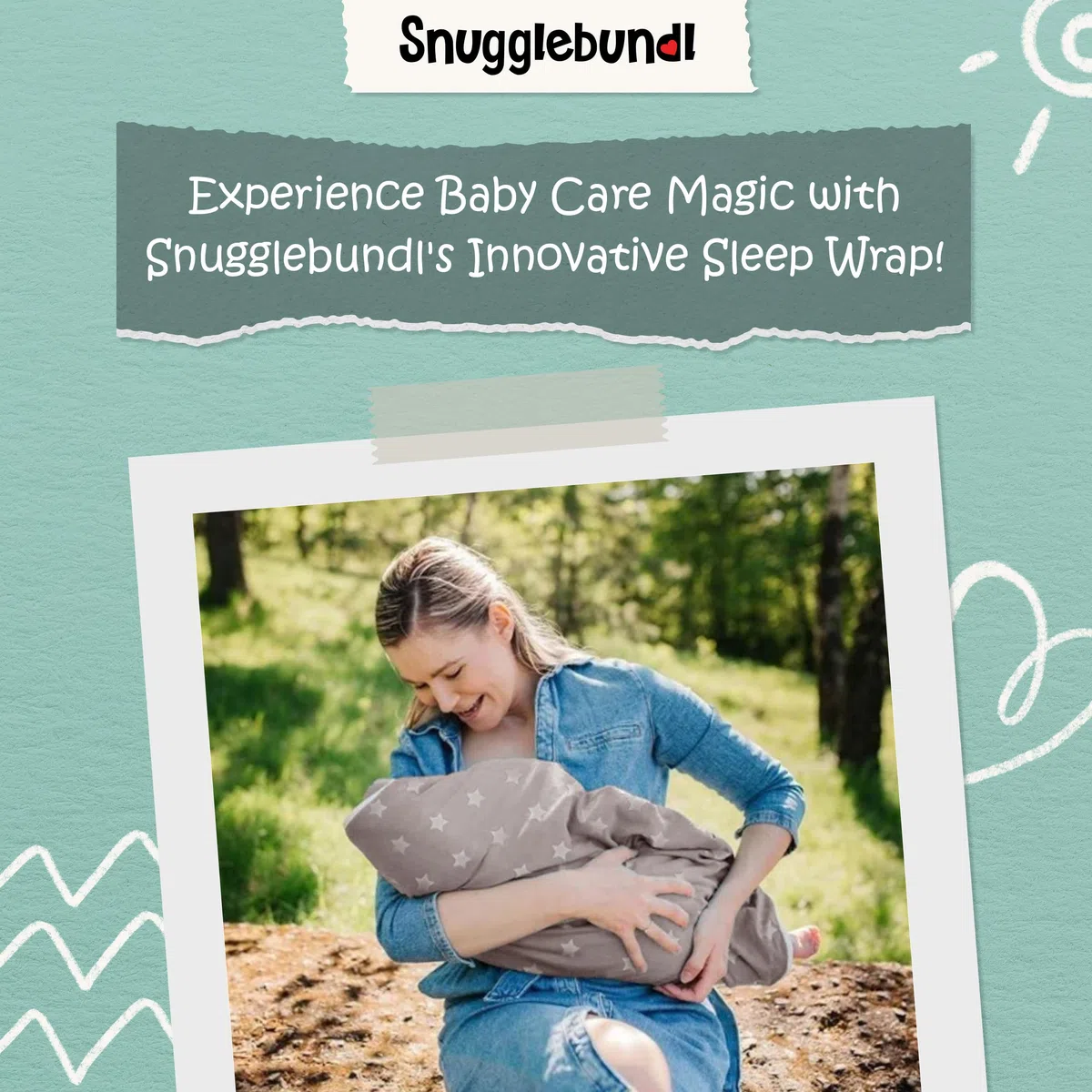 Snugglebundl Baby Bumble Babytragehilfe mit Griffen Einfach heben & legen-auch im Schlaf! 100% Bio-Baumwolle Babywiegedecke für Eltern & Hebammen Babyautositz-Decke
