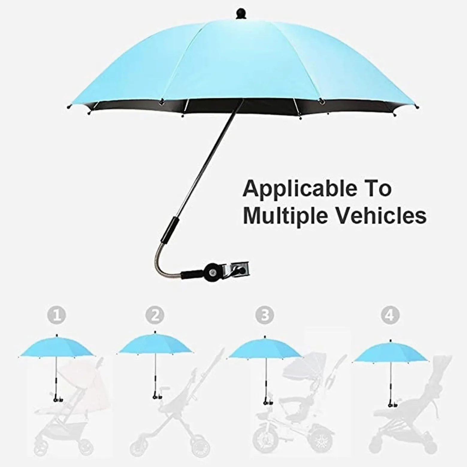 Universal Sonnenschirm Sonnenschutz Für Kinderwagen & Buggy - UV Schutz 50 - Biegsamer Schirm Mit Universalhalterung Für Rund- Und Ovalrohre (Color : Gray, Size : 85cm)