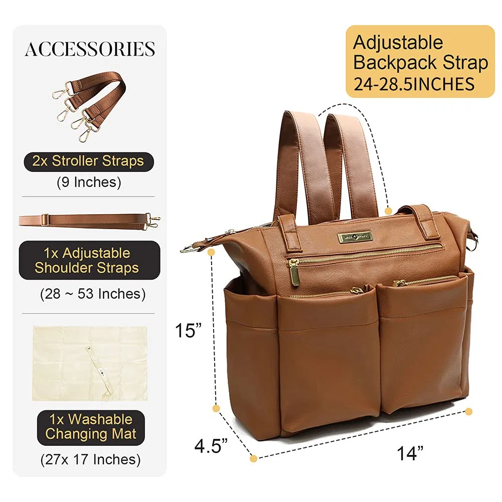 Baby Wickeltasche Miss Fong Wickelrucksack Tote Leder Wickeltaschen mit Wickelunterlage Babytaschen für Mama und Papa, isolierte Taschen, braun