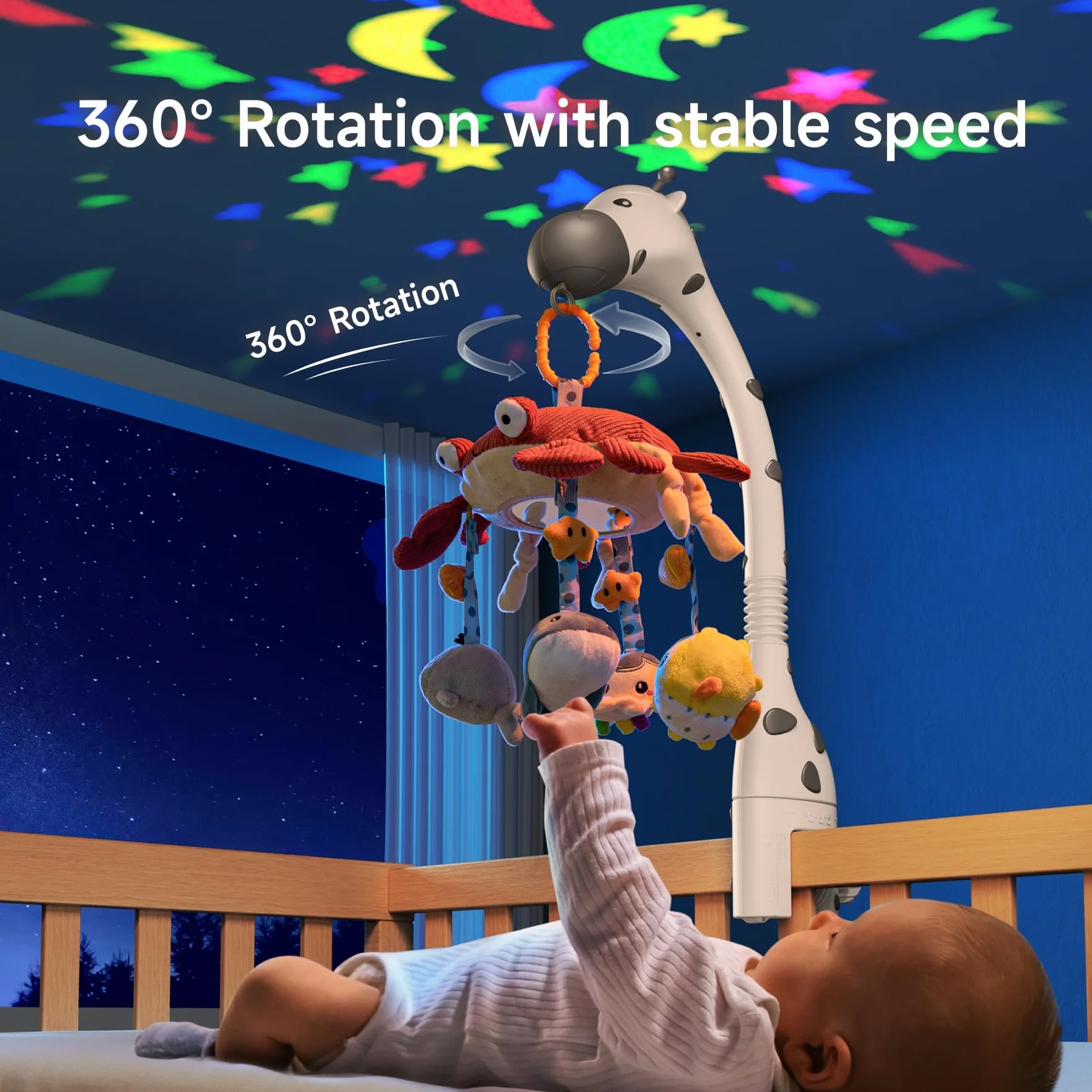 TUMAMA Mobile Baby mit Musik und Licht, drehbares und abnehmbares hängendes Mobile Baby, Spieluhr Baby für Babybett für Babys im Alter von 0–12 Monaten