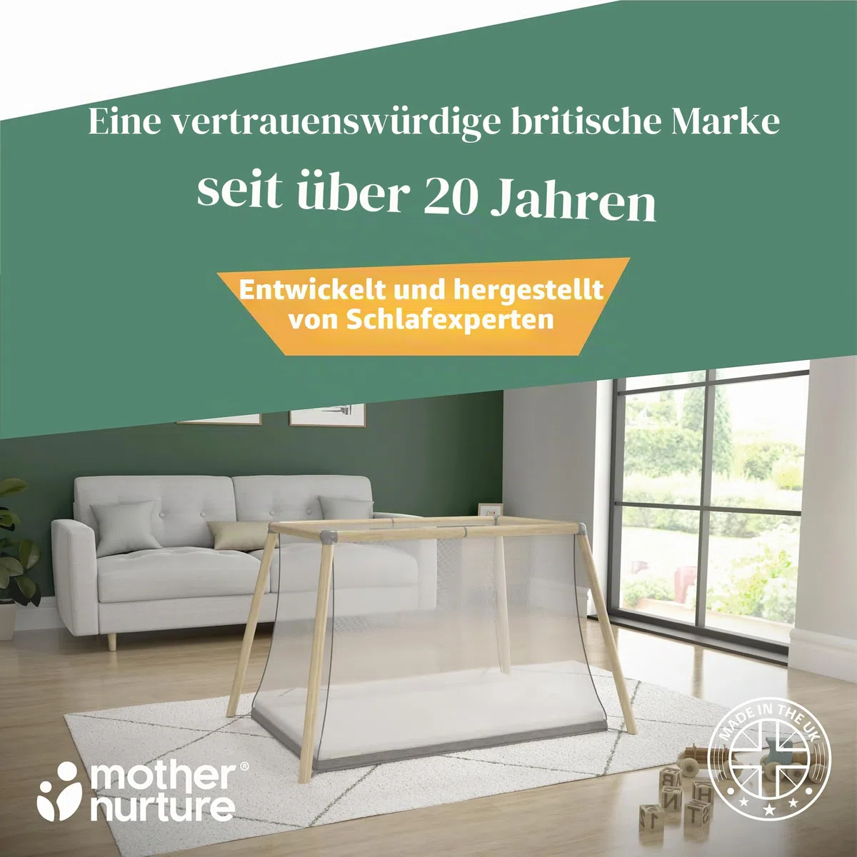 Mother Nurture Klassische Matratze für Reisebett aus Ökofaser, weiß, 95 x 65 x 7,5 cm