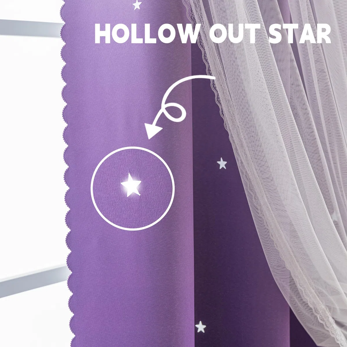 indistar Verdunklungsvorhänge für Schlafzimmer, 2-lagiges Design aus Stoff und Tüll, hübscher Fenstervorhang für Kinderzimmer, 1 Paneel (B132 x L213 cm Dunkelviolett)