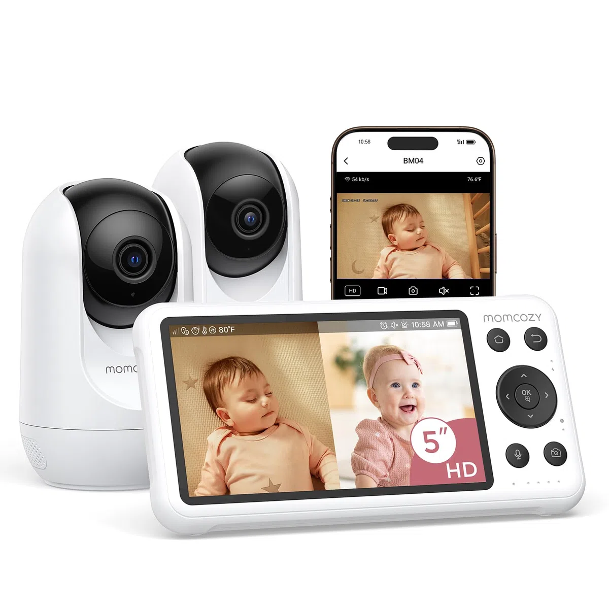 Momcozy BM04 babyphone mit 2 Kamera, 5 Zoll Smart WLAN Baby Monitor