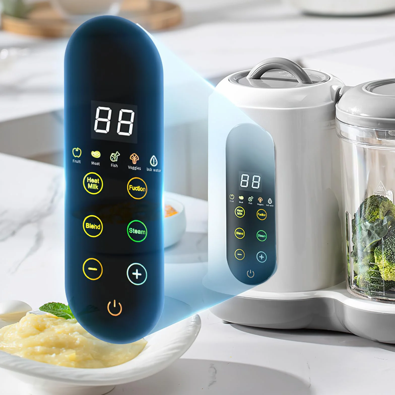 4-in-1 Babybrei Zubereiter & Dampfgarer Mixer Baby, 400ml Baby Küchenmaschine mit Touchscreen, Automatische Reinigung, Zum Garen, Mixen & Aufwärmen von Babynahrung, BPA-frei