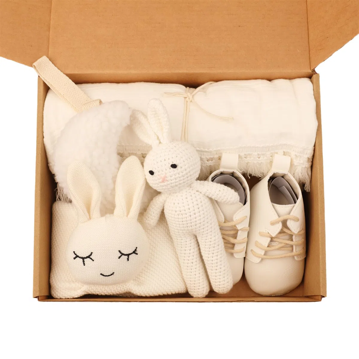 5-teiliges Baby-Set mit Baumwolldecke, beruhigendem Handtuch, Häkelspielzeug und Zubehör für Neugeborene