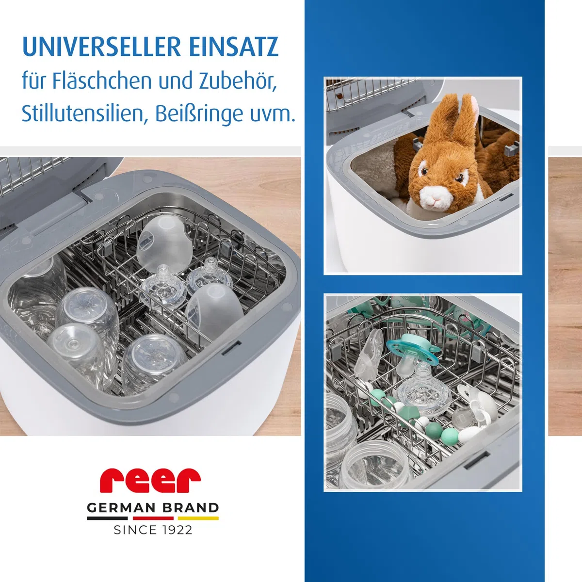 reer UV-C Desinfektionsgerät mit Trocknungsfunktion | Sterilisator für Babyflaschen und Baby Zubehör | Flaschensterilisator