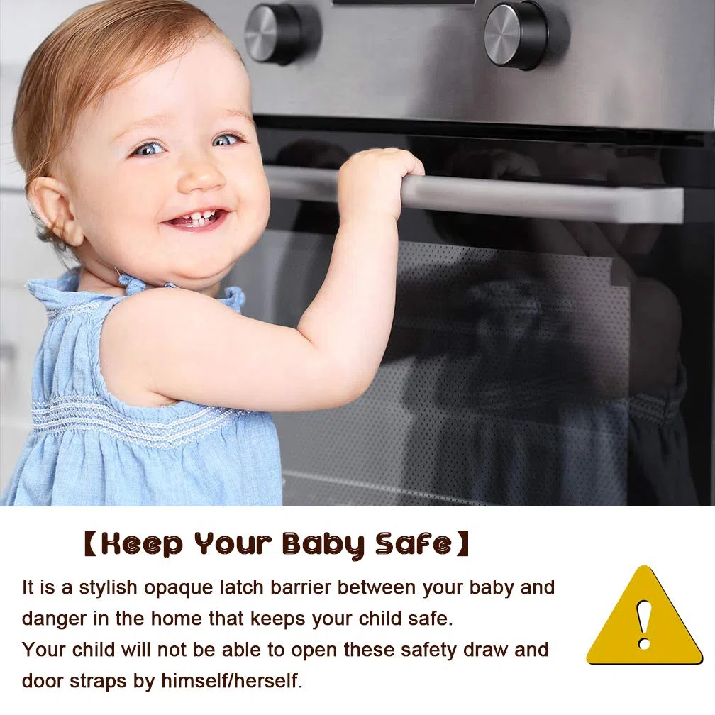 Maveek Sicherheitsschloss für Kinder/Babys, verstellbarer Riemen, Babysicher, ohne eingefangene Finger für Schrank/Schubladen/Schrank/WC-Sitz/Backofen und Kühlschrank; 9 zusätzliche 3M-Klebepads