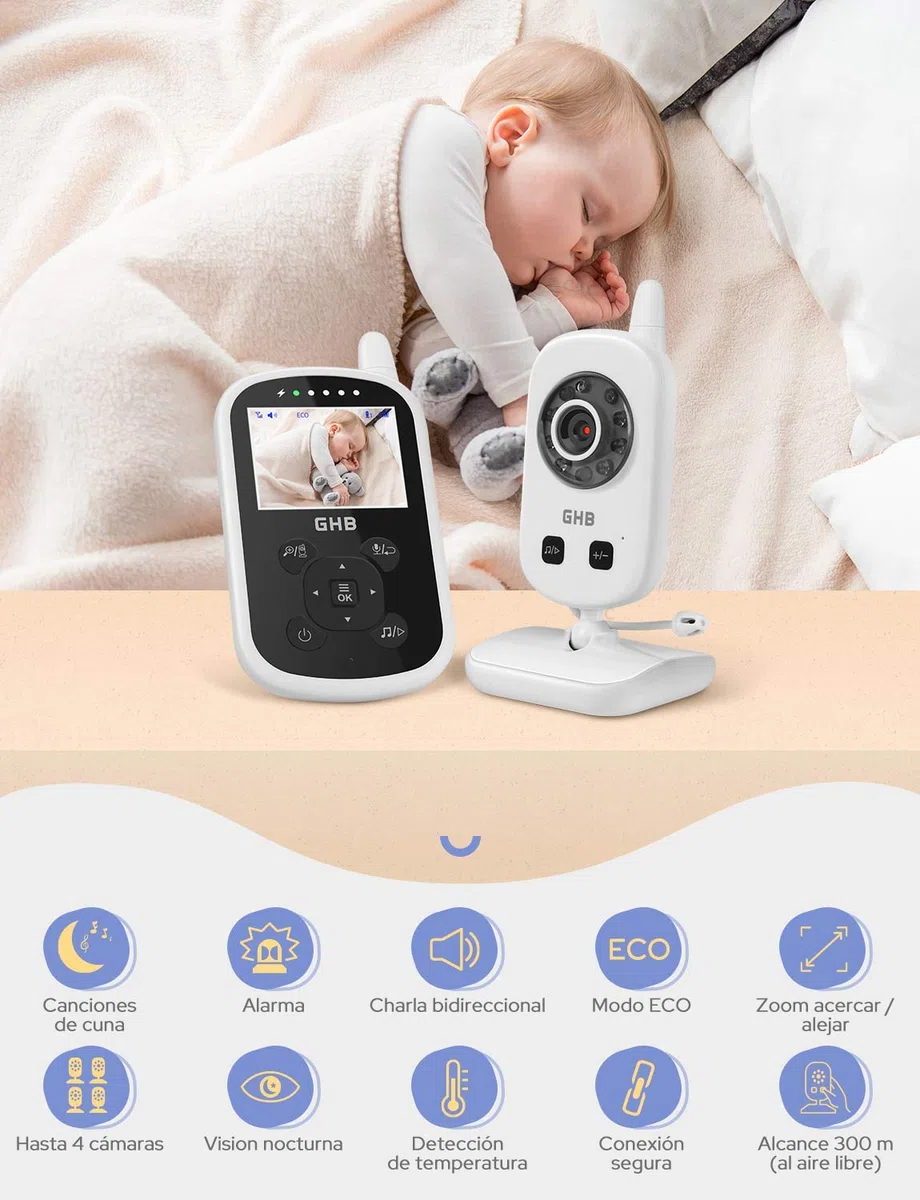GHB Baby Monitor Babyphone mit LCD Bildschirm Schwarz Nur Audio
