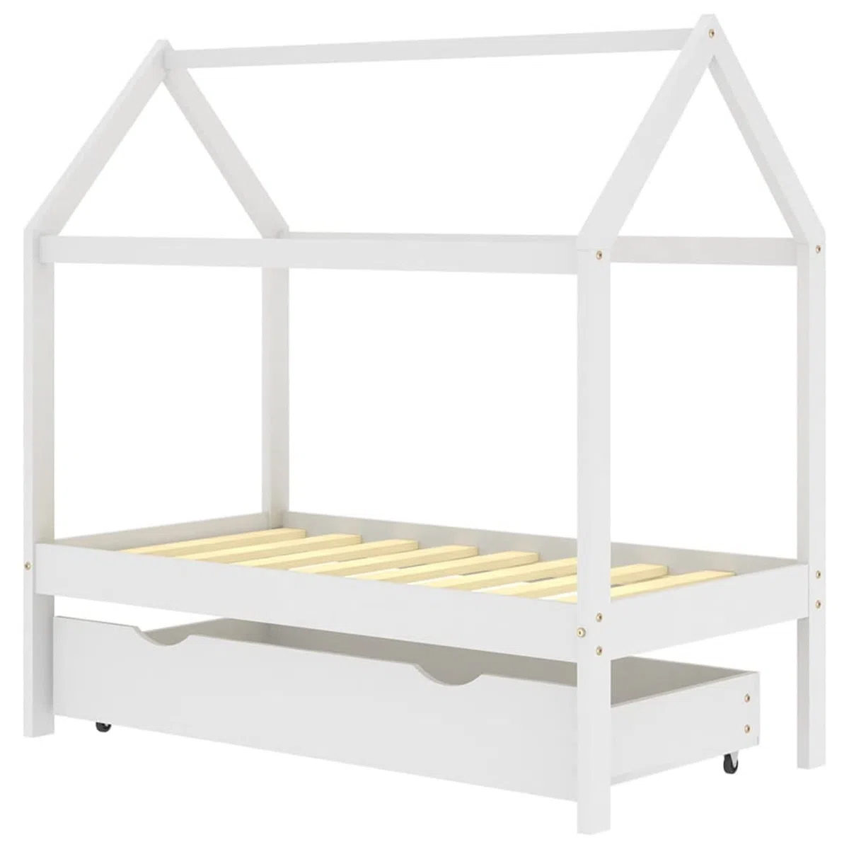 Chusui Kinderbett mit Schublade, Kinderbett, Hausbett, Betten, Kinder Bett, Weiß Massivholz Kiefer 70x140 cm