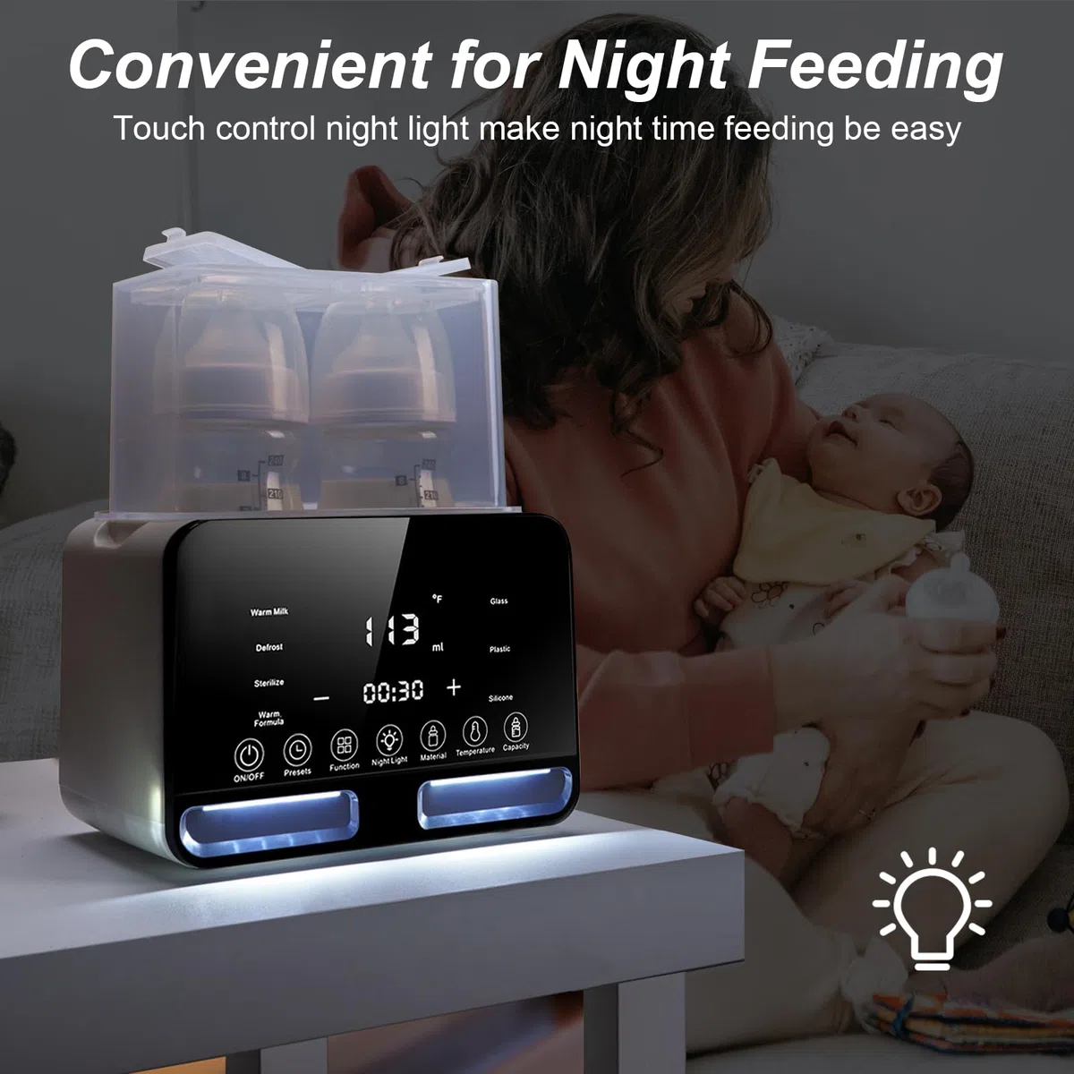 Flaschenwärmer Baby 9 in 1 Sterilisator für Babyflaschen - Babykostwärmer mit Temperatur - für 2 Flaschen mit LCD Display BPA-freier Fast Babynahrungsheizung Auftauen Voreinstellungen (Doppelflasche)
