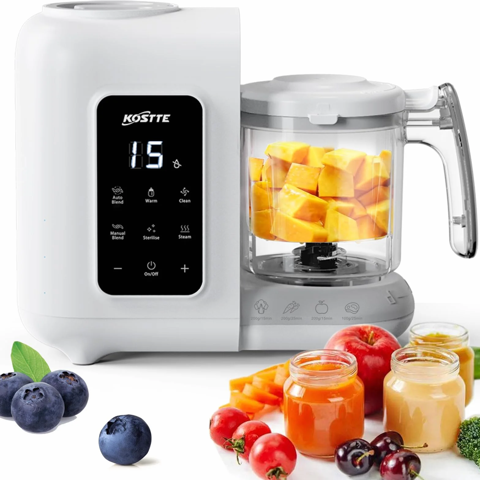 Babynahrungszubereiter 6-in-1, Dampfgarer Mixen mit Auftauen, Aufwärmen, Automatische Reinigungsfunktion, Babybrei Zubereiter Multifunktion, Baby Food Maker, Weiß