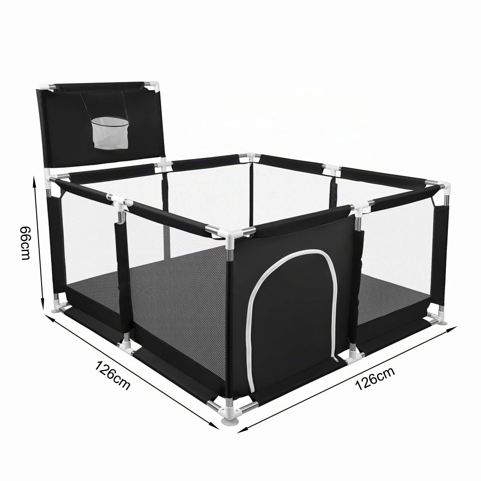 Laufgitter für Babys, modular, großer Laufstall klein, Spielplatz mit Ball, modular, faltbar, großer Laufstall mit Reißverschluss 126 x 126 x 66 cm, schwarz