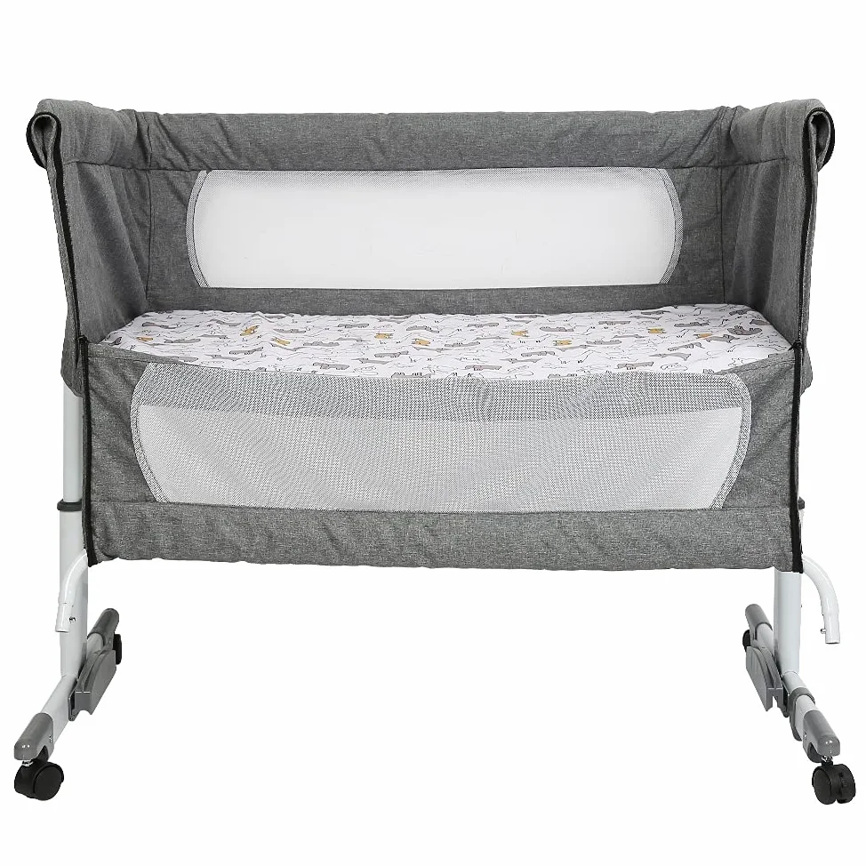 LANTUS Babywiege Stubenwagen Reisebett Kinderbett klappbar Babybett Beistellbett Schaukelwiege mit Schaukelfunktion inkl. Moskitonetz, Matratze und Tasche (92 * 58 * 70-90cm (cremefarben))