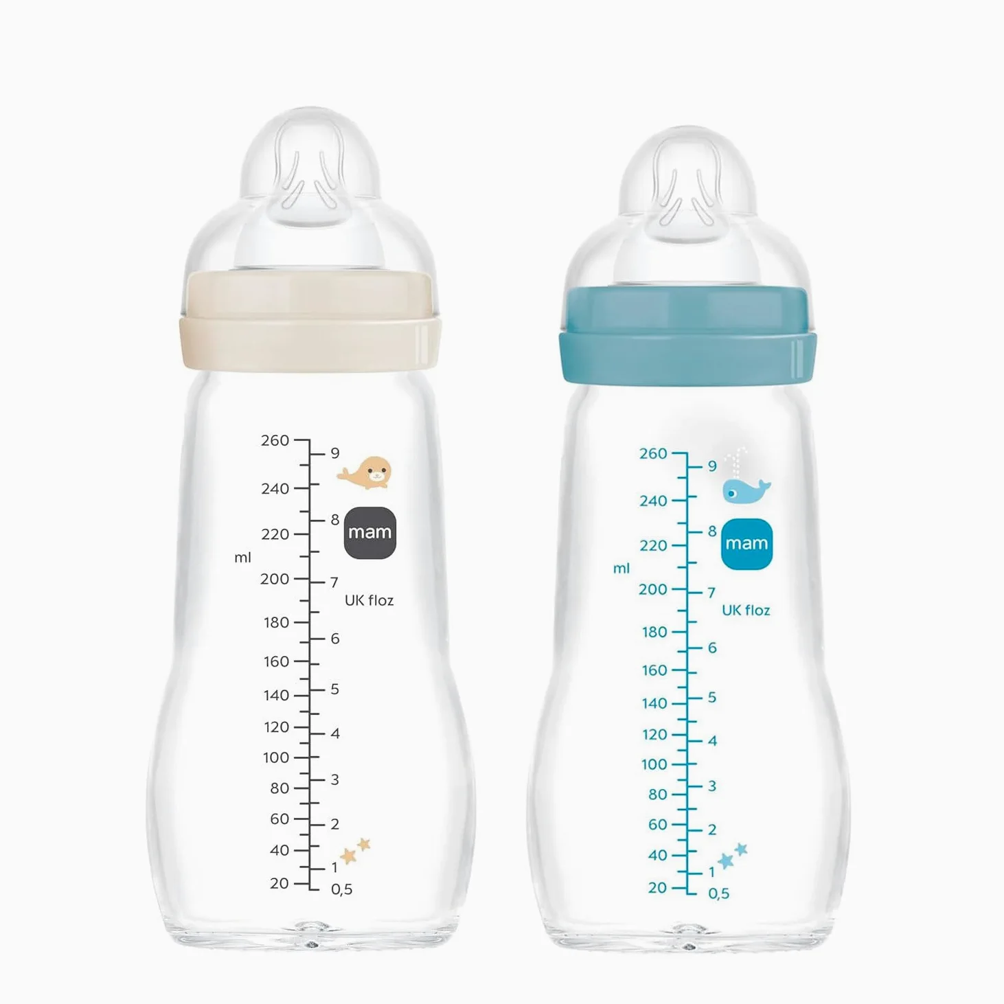 MAM Feel Good Glass Bottle 260 ml Glas Flasche, Doppelpackung, für Junge