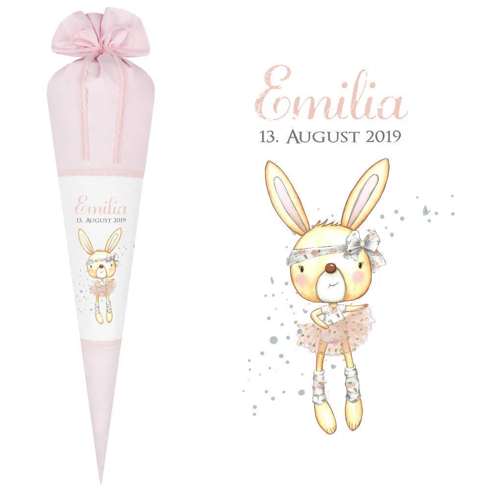 Hase Schultüte mit Namen aus Stoff 70cm groß