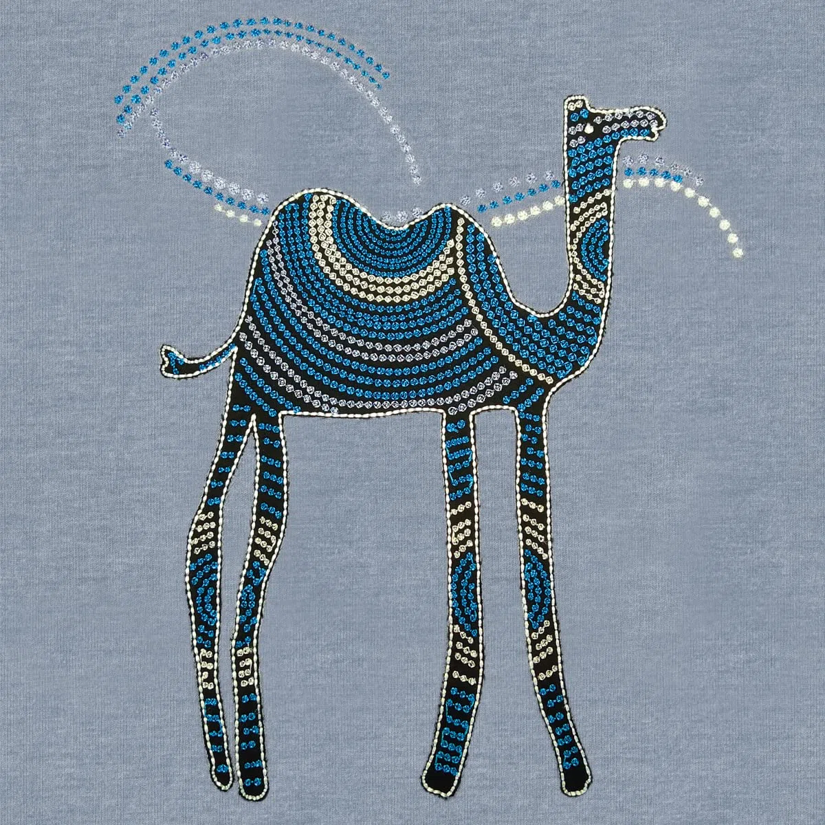 Das Original THERALINE Schwangerschafts- & Stillkissen | gefüllt mit sandfeinen Original-Mikroperlen | inkl. Außenbezug „Melange Blau-grau Bambus-Kollektion m. Appl. Kamel | 190 cm