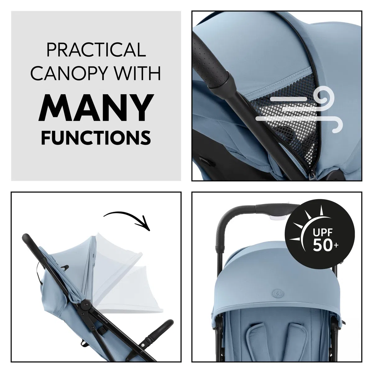 Hauck Travel N Care Plus Dusty Blue – Leichter Reisewagen mit Regenschutz, Kopfkissenfederung, kompakt & faltbar, UPF 50+, voll liegend ab Geburt bis 22 kg