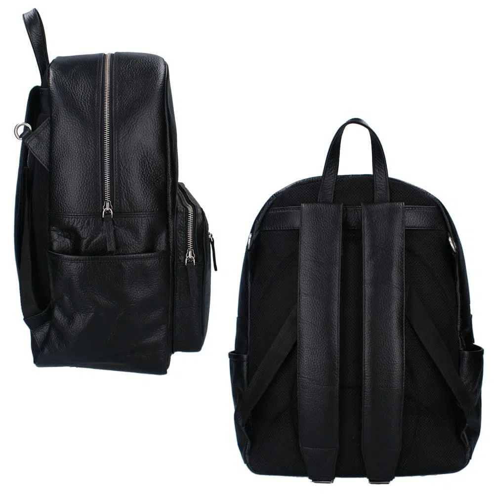 Vadobag Schwarzer Baby Wickel-Rucksack | Echt Leder | mit Wickelunterlage