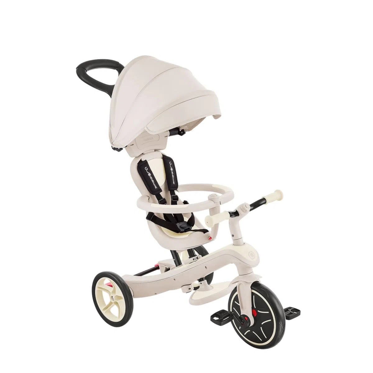 GLOBBER Explorer Trike 4in1 ECO – Kinderwagen, Dreirad und Laufrad, 10/8,5 Zoll, TPR-Sitz, höhenverstellbar, kokos weiß