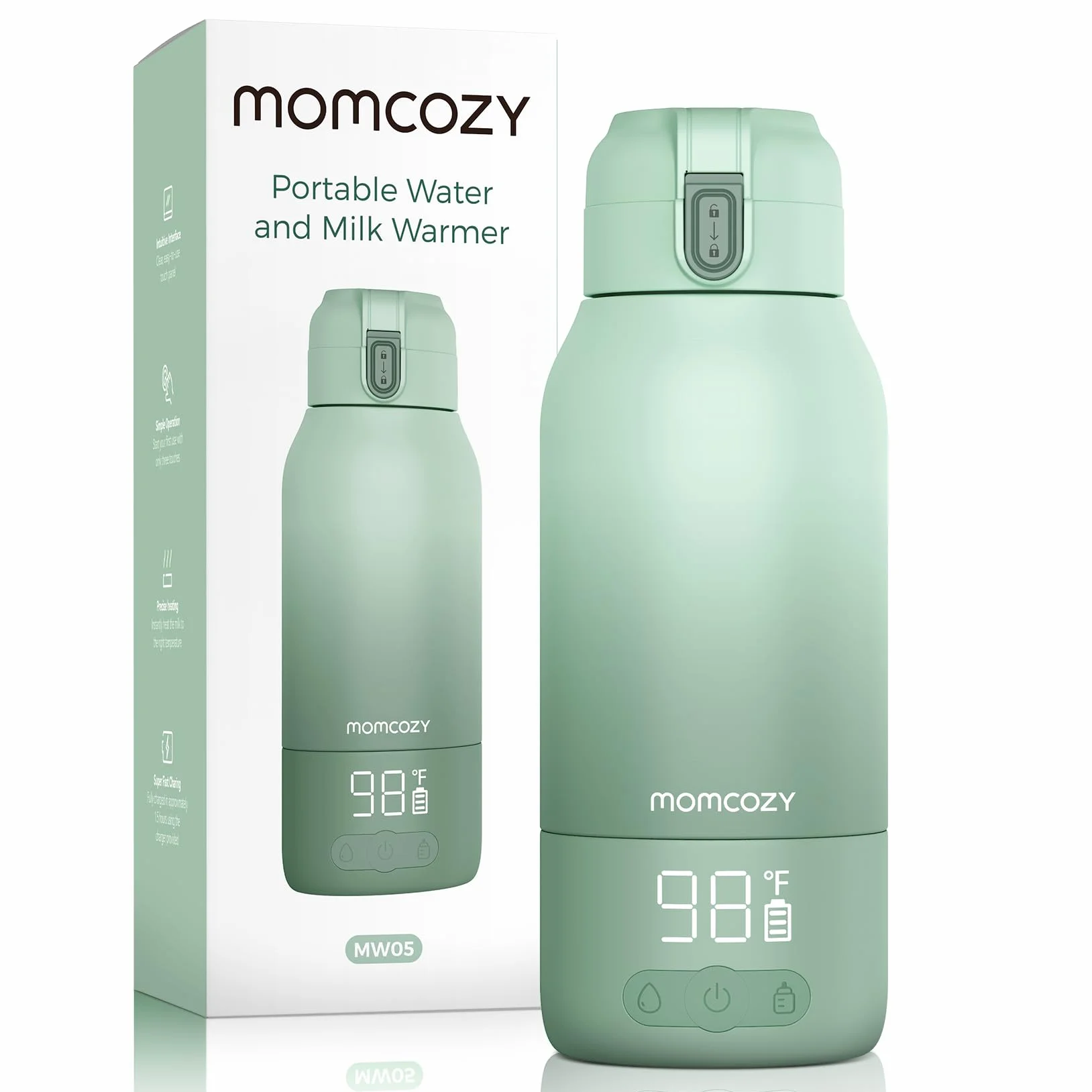 Momcozy MW05 Tragbarer Flaschenwärmer Baby für unterwegs, 500ml Kapazität + 24x Nutzung/Akku | TÜV-CE zertifizierter Flaschenwärmer | Schnellaufheizen in 3 Min.