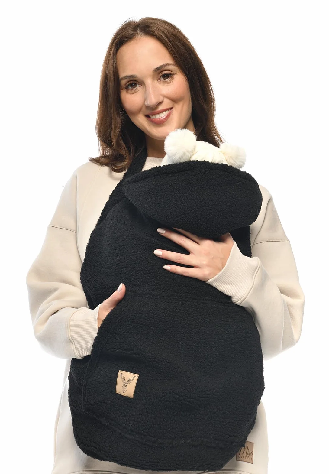 MijaCulture Tragecover M025 TEDDY – Universaler Bezug für Babytrage, Tragetuch & Cape, Warmes Cover für Babys (Schwarz)