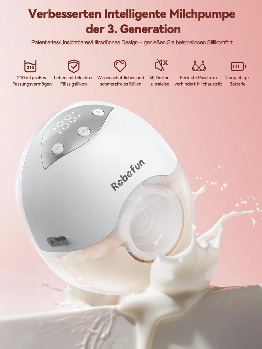 Robofun 2er-Pack Milchpumpe Elektrisch Freihändig, Leise Doppelmilchpumpe, 4 Modi und 12 Saugstufen, Elektrische Milchpumpe Handsfreemit Staubschutzdeckel, Breast Pump Electric,19mm/21mm/24mm Flansch
