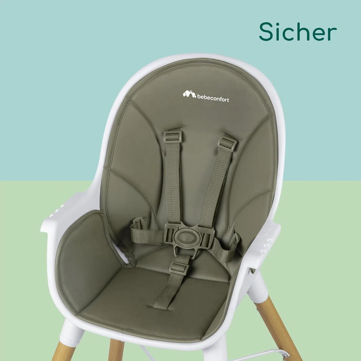 Bebeconfort Avista Babyhochstuhl, mit Polsterung und Tablett, ab 6 Monaten, Tragkraft 30 kg, Mineral Green