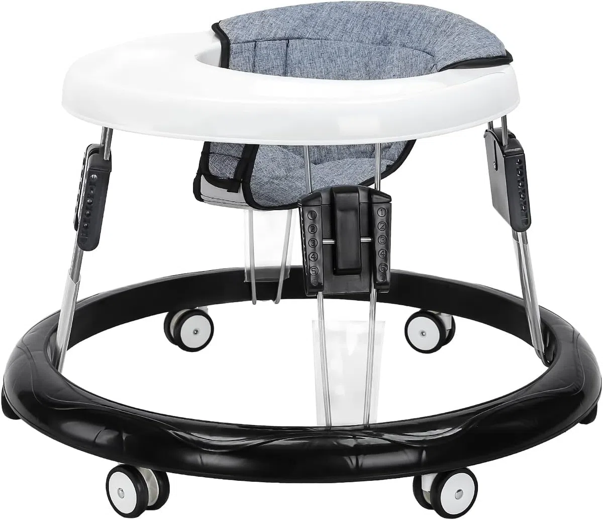 UBRAVOO Verstellbare Lauflernhilfen, Leicht zu reinigendes Tablett, Universal-Rollator Anti-Rollover Folding Walker für Mädchen Jungen 6-18 Monate(Grau)