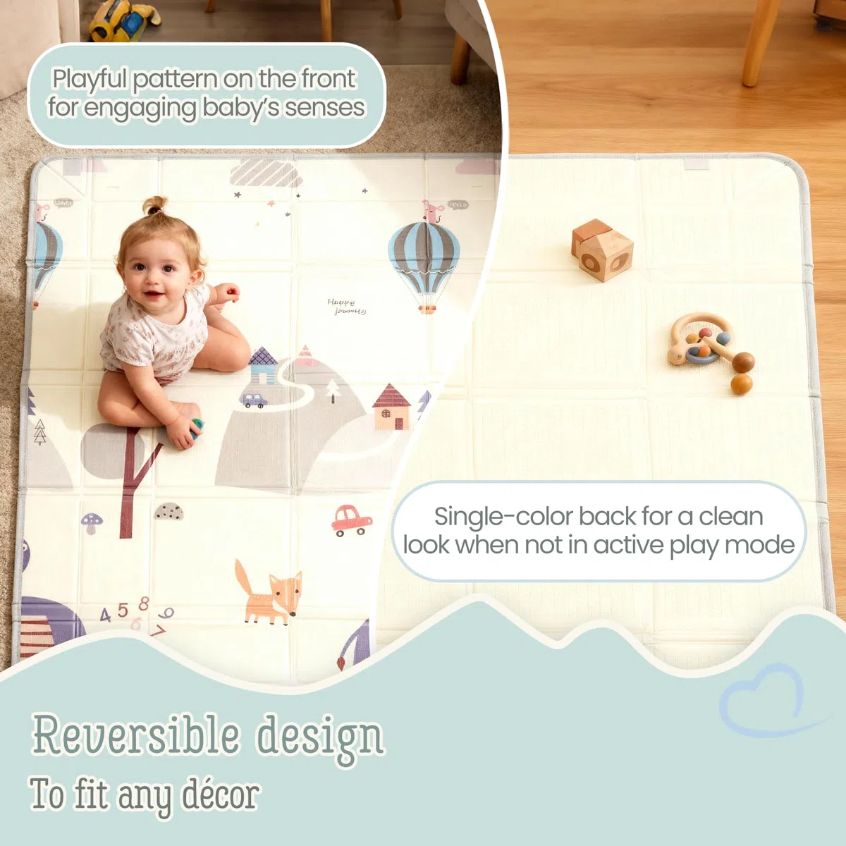 Faltbare Krabbelmatte Baby – Große Schaumstoff Spielmatte Baby Faltbar für Babys & Kleinkinder – Wasserdichte Baby Matte, Padded Kinder Matte für Innen & Außen – Hasen Grün