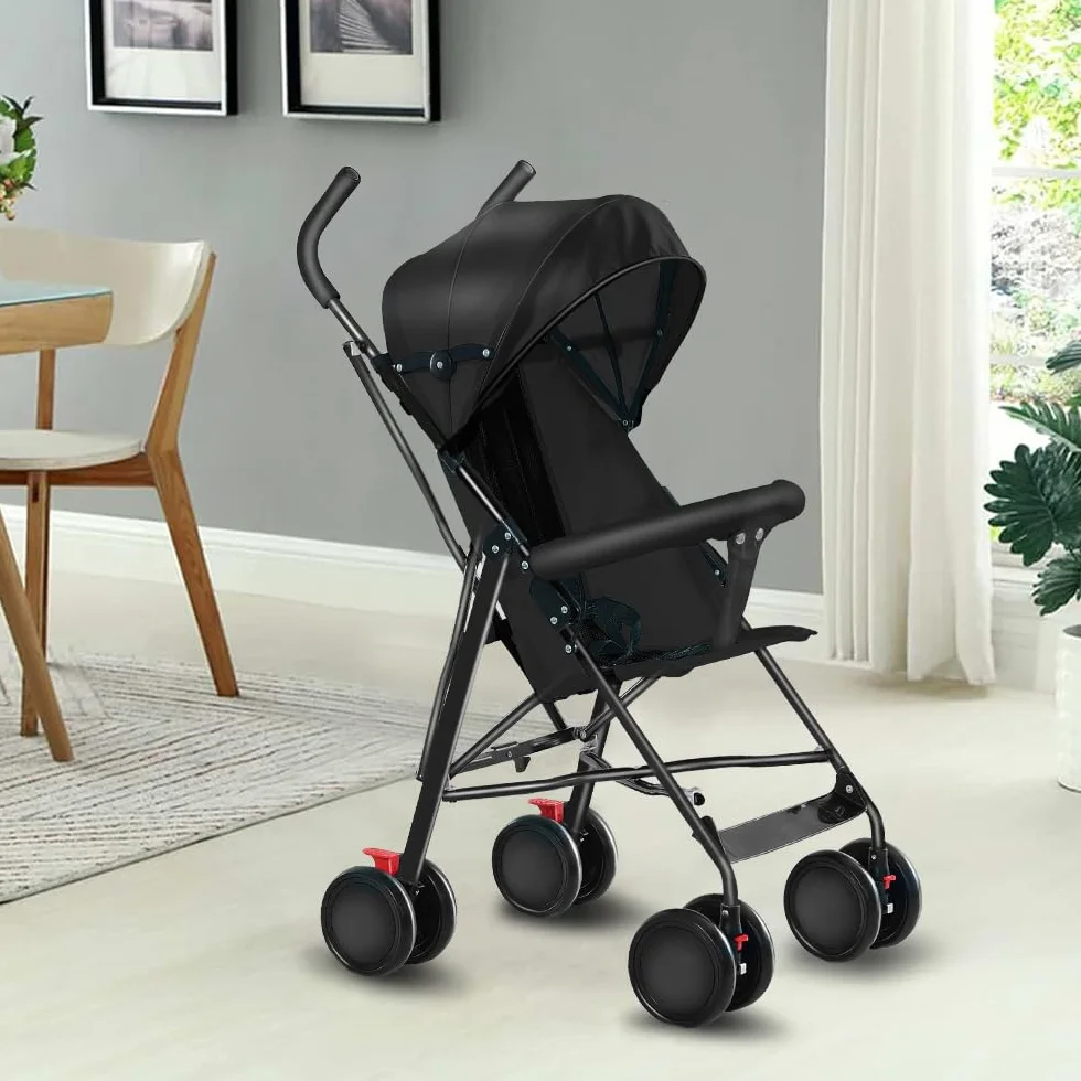 OHMG Kompakter Buggy,Baby Sportwagen,Kinderwagen,ab Geburt bis 4 Jahre Bis zu 25 kg,Leichtes Kinderwagen-Buggy,faltbar und kompakt,mit Baumwollmatte + Moskitonetz (D-Schwarz)