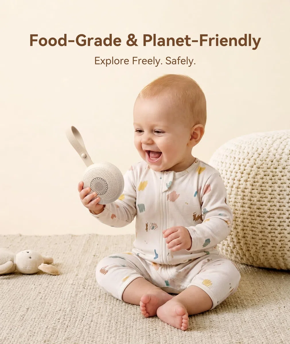 Dreamegg Tragbare White Noise Machine Babys aus Nachhaltigen Materialien, Gerät für Weißes Rauschen mit 21 Beruhigende Klänge, Einschlafhilfe für Babys, 30/60/90 min Timer, 1800mAh, USB, Spieluhren