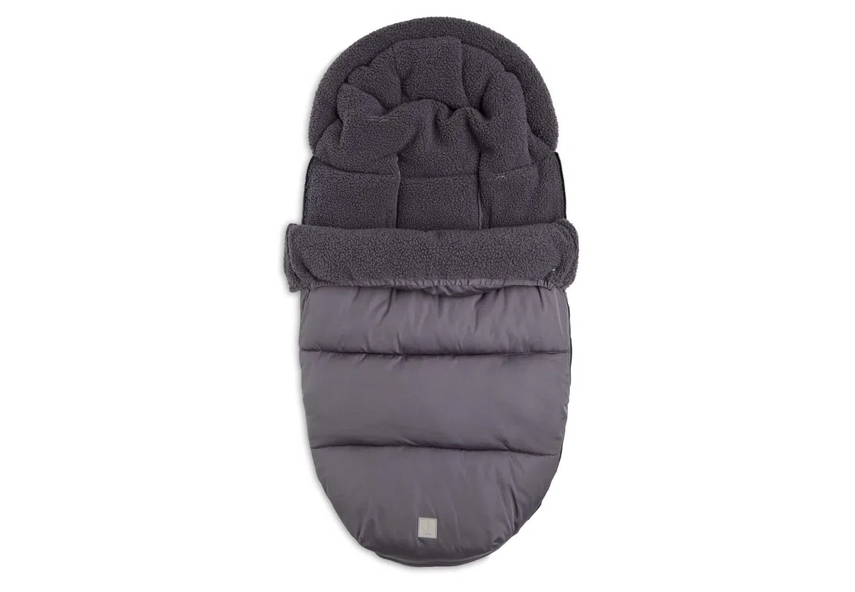 Jollein Fußsack Grey - Für Buggy und Kinderwagen - Für 3-Punkt- und 5-Punkt-Gurt - Mit Teddy Gefütterter Fußsack Kinderwagen - Wasserabweisend - Grau