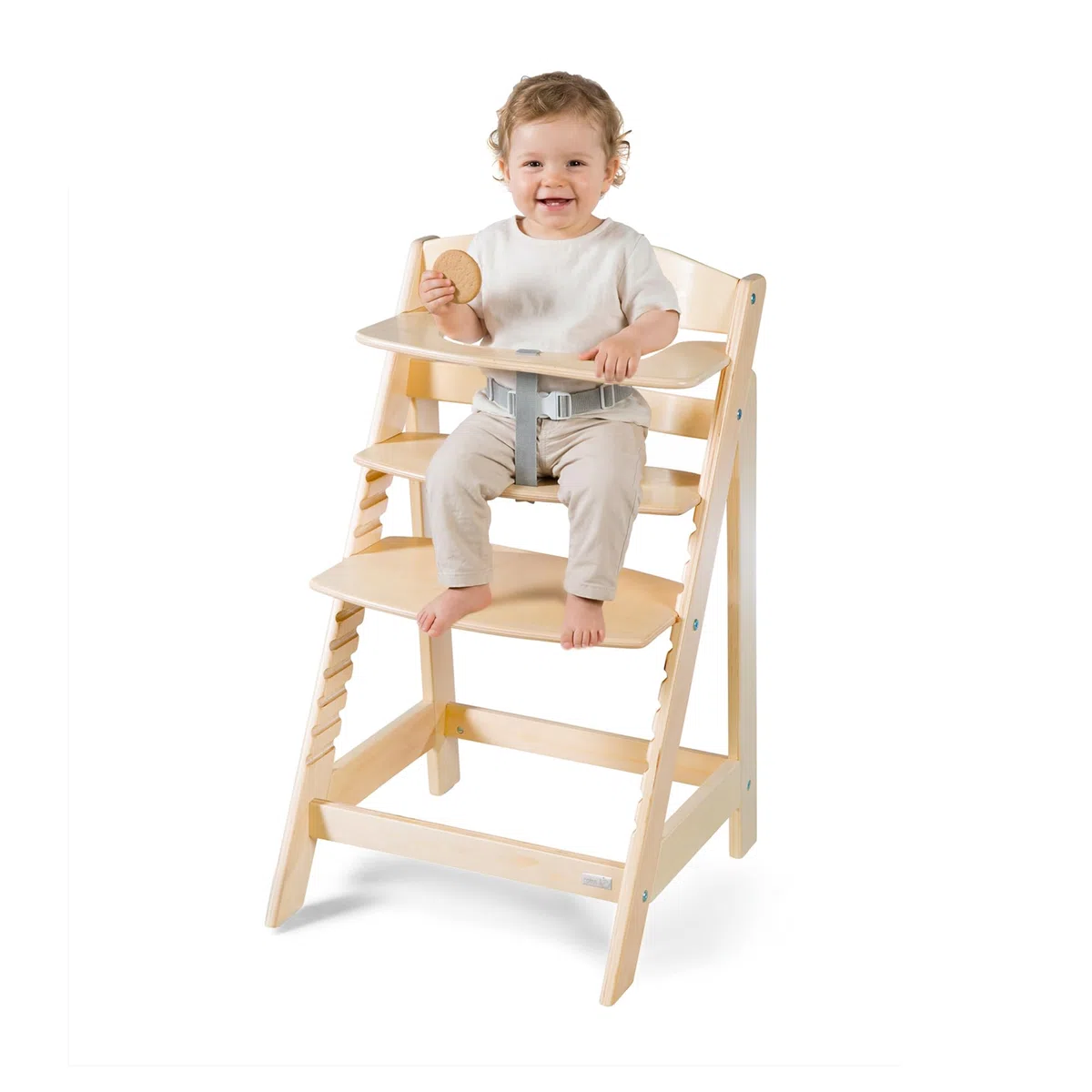 roba Babyhochstuhl Sit Up Flex - Mitwachsender Hochstuhl aus Holz - Verstellbarer Kinderhochstuhl mit Schrittgurt - ab 6 Monaten bis 70 kg - Natur