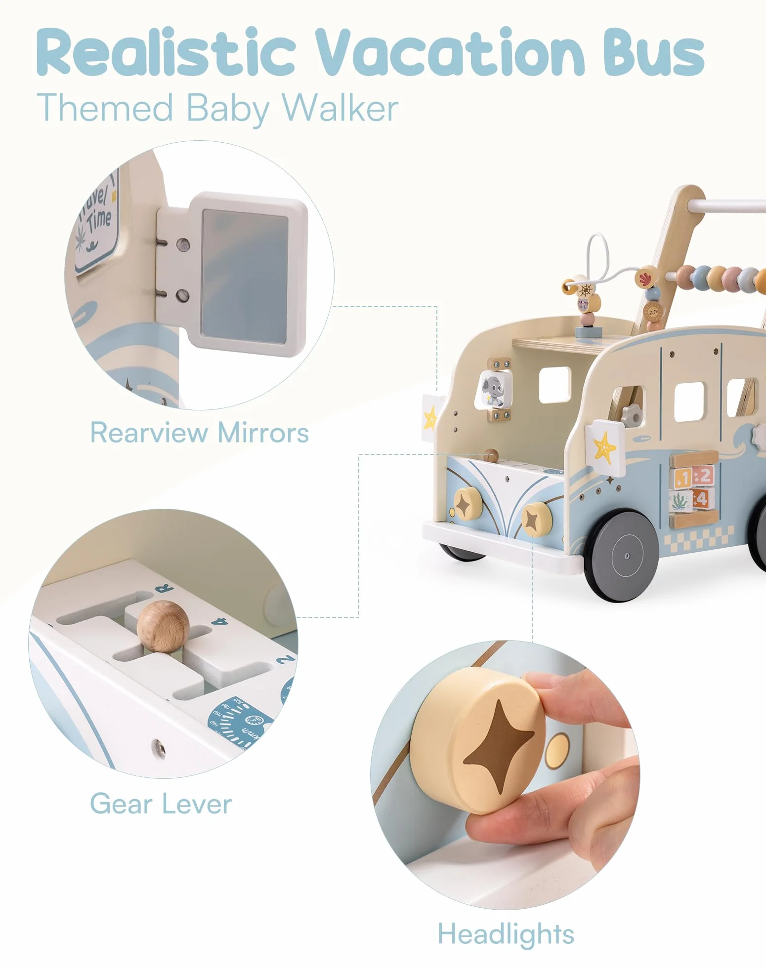 ROBUD Lauflernwagen Holz, Multifunktion Baby Lauflernhilfe mit & Rädern & Bauklötzen Spielgeräte Aktivitätszentrum Set, Baby Walker Spielzeug Geschenk für Kleinekinder Kinder 10 Monate - 1-2 Jahre