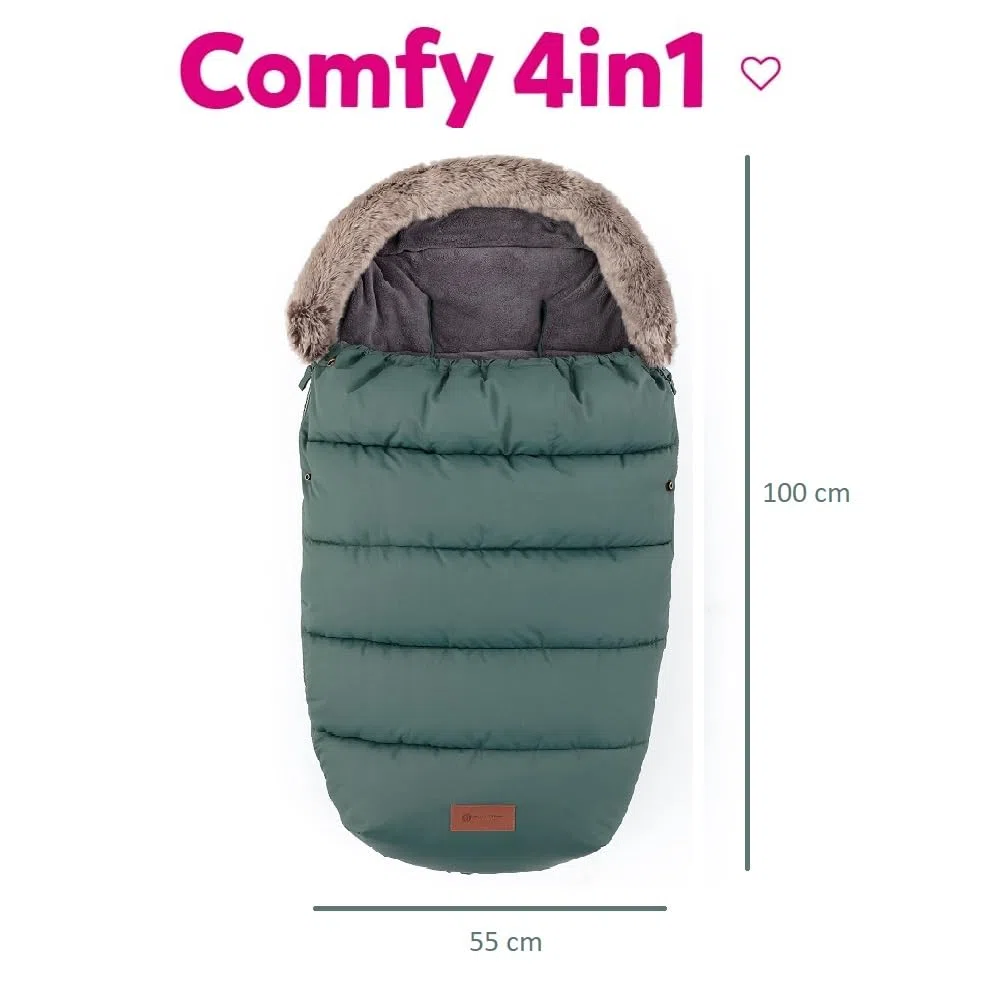 Petite&Mars Comfy 4in1 Fußsack für Kinderwagen Buggy Einlage für Kinderwagen * Winterfußsack * Warrm * Wasserdicht * Winddicht (Grün)